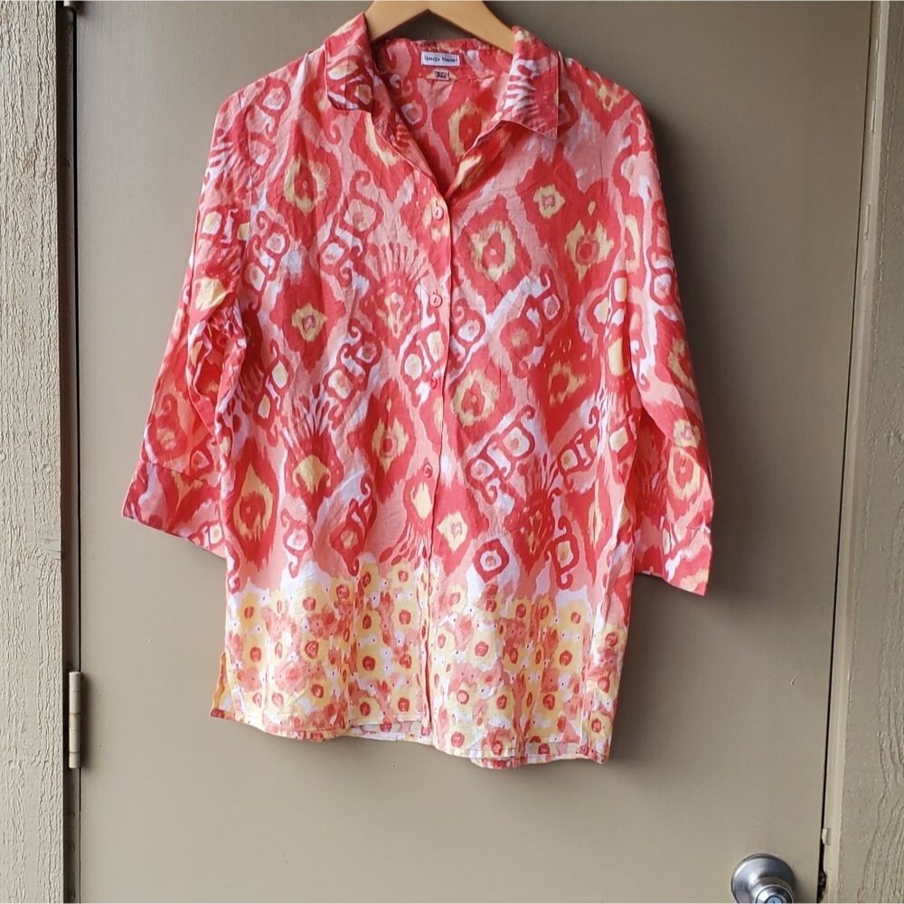 Rebecca Malone Bright Colored Button down Blouse shirt